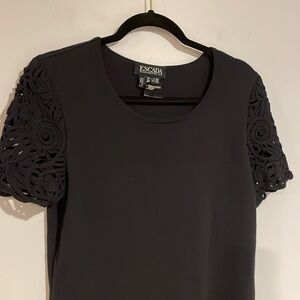 Escada Margaretha Ley Black wool blend knit dress with decorative sleeves Sz 36